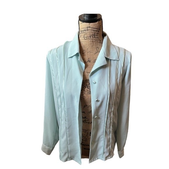 Vintage Laura Scott Petite Button Down Long Sleeve Top Size 6P 100% Polyester - Picture 1 of 5
